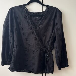 Madewell Black Wrap Blouse with 3/4 Sleeves